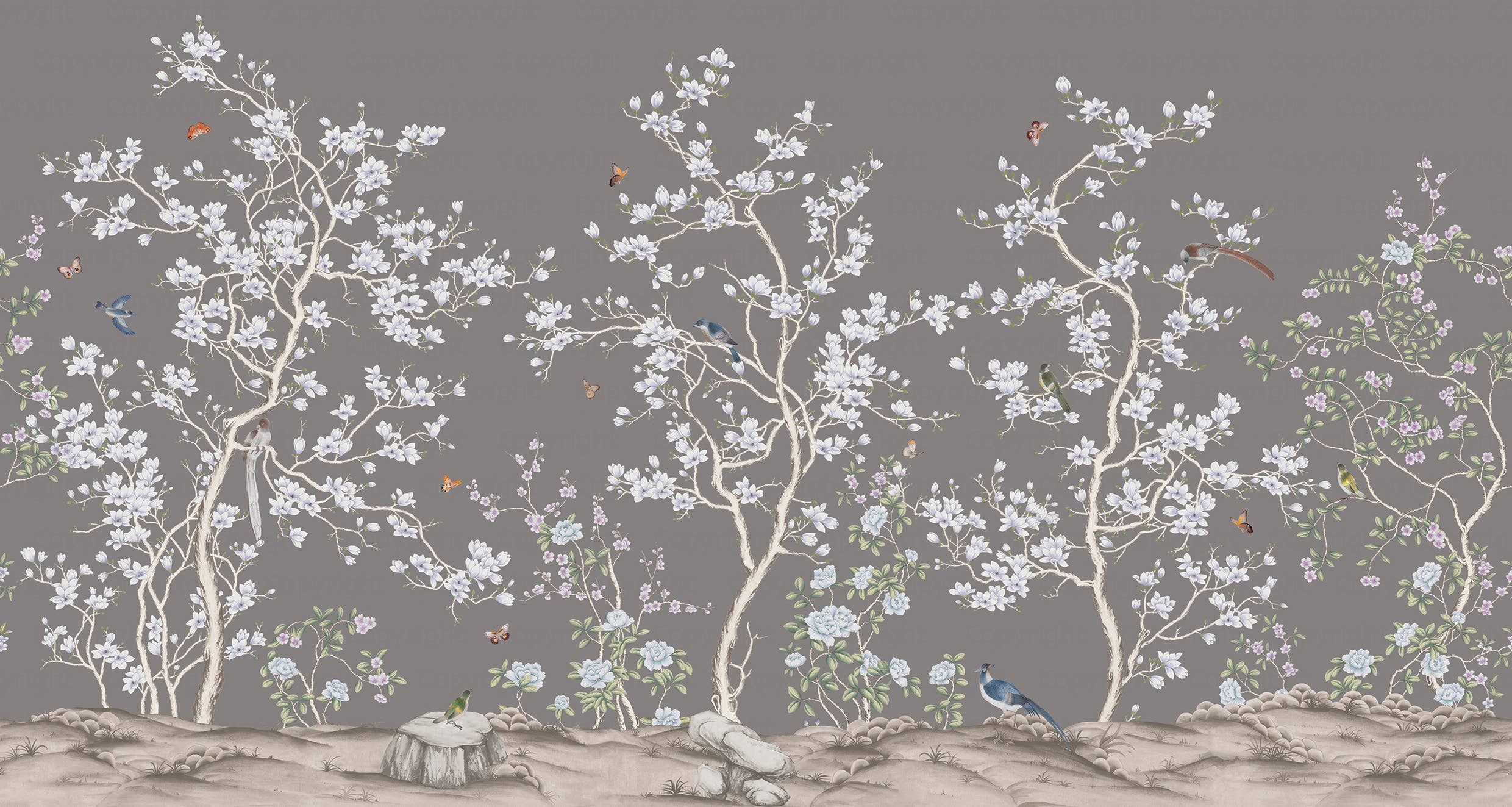 GK Home Decor - Venta al por mayor Papel pintado - Murales de papel pintado Chinoiserie Serene Blossom ilustrado a mano8