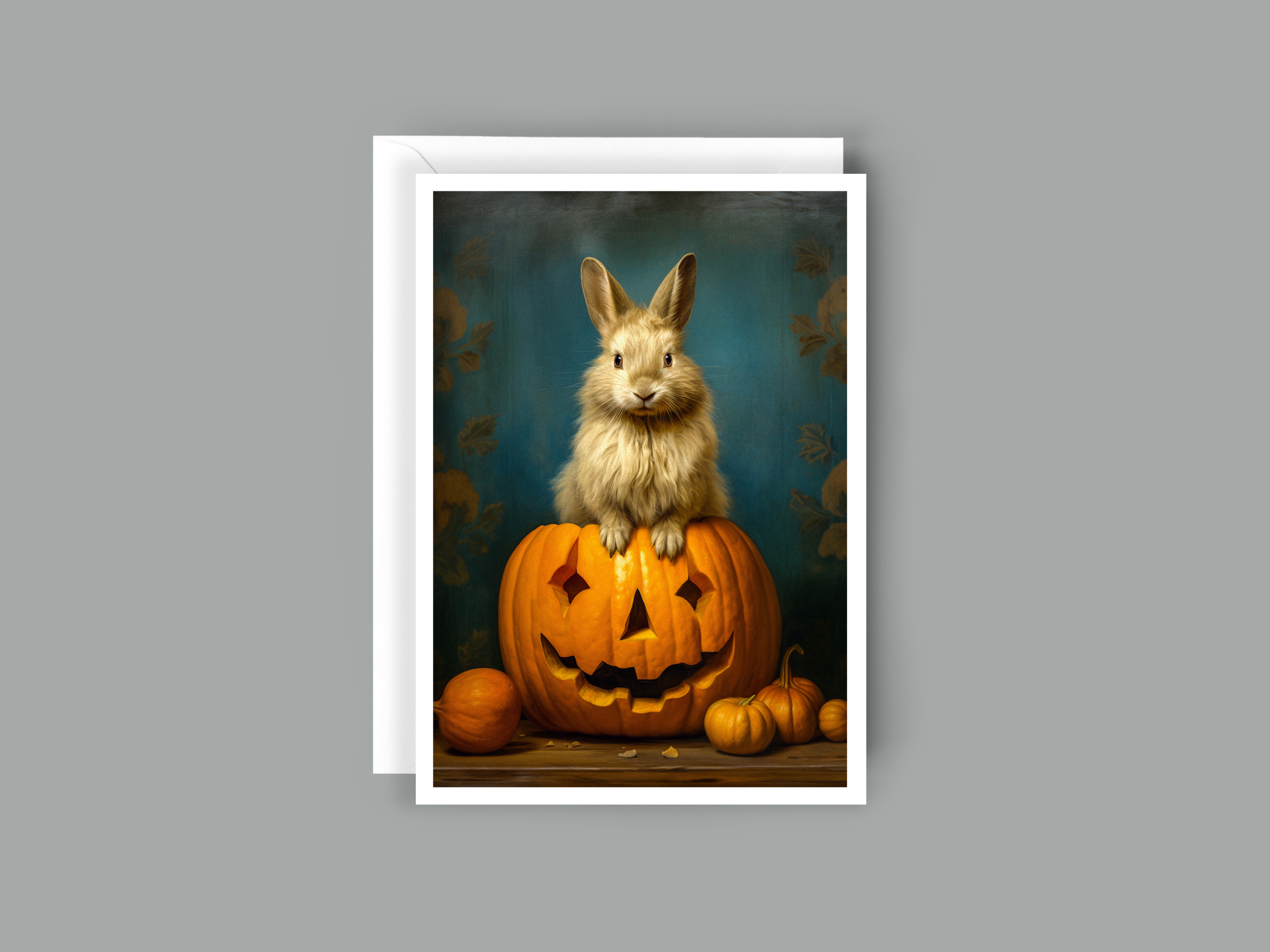 Salty Alyce - Wholesale Halloween Card -  Rabbit In A Jack O Lantern Pumpkin Blank Card 36AS3