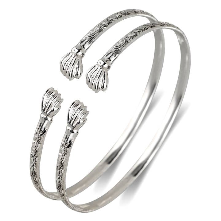 Better Jewelry Flat Fist Ends .925 Sterling Silver West Indian Bangles, 1 pair for wholesale by Better Jewelry