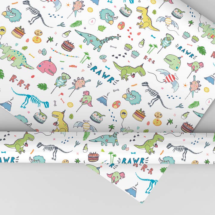 Dinosaur Birthday Party Wrapping Paper for wholesale by Stesha Wrapt