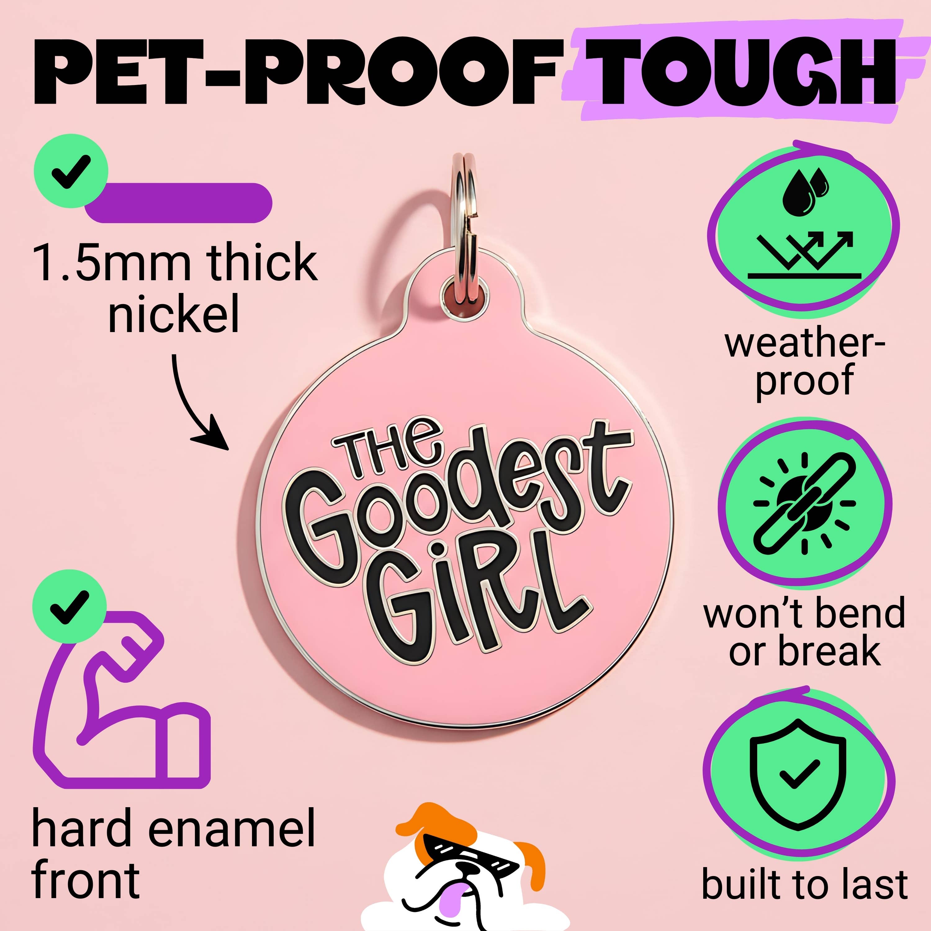 Bad Tags - Wholesale Pet Identification Tag - Cat/Dog - Pink Enamel Dog Tag w/Scannable Pet ID - The Goodest Girl 4
