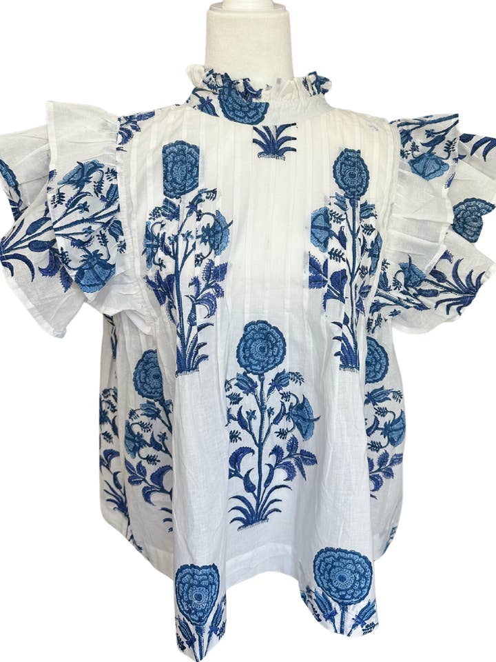 Floral Pin-tuck Button Down Baby Doll Blouse for wholesale by Rena Lina