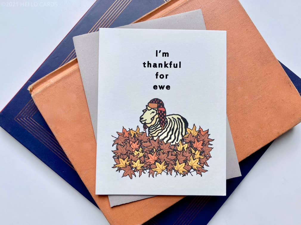HEI LO CARDS - Wholesale Thanksgiving Card - "Thankful for Ewe" Sheep Autumn/Thanksgiving Card1