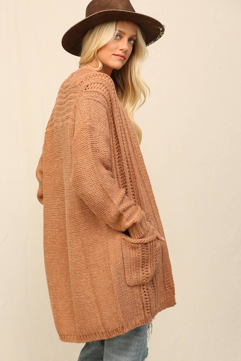 KyeMi - Vente Cardigan – femme - Long cardigan en maille douce avec poche latérale8