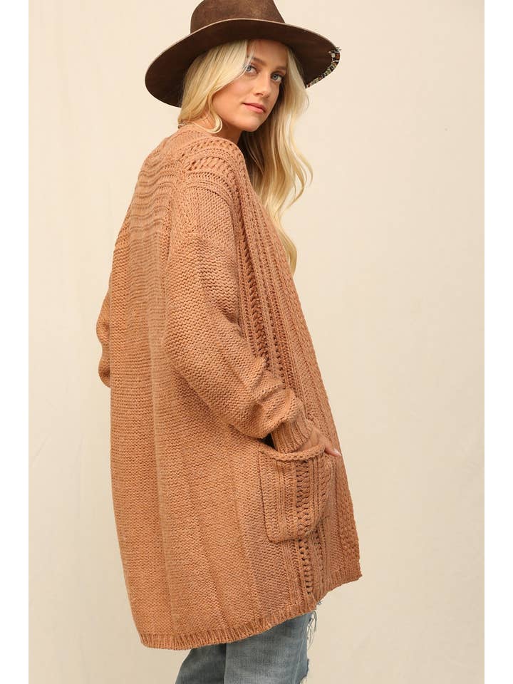 KyeMi - Vente Cardigan – femme - Long cardigan en maille douce avec poche latérale8