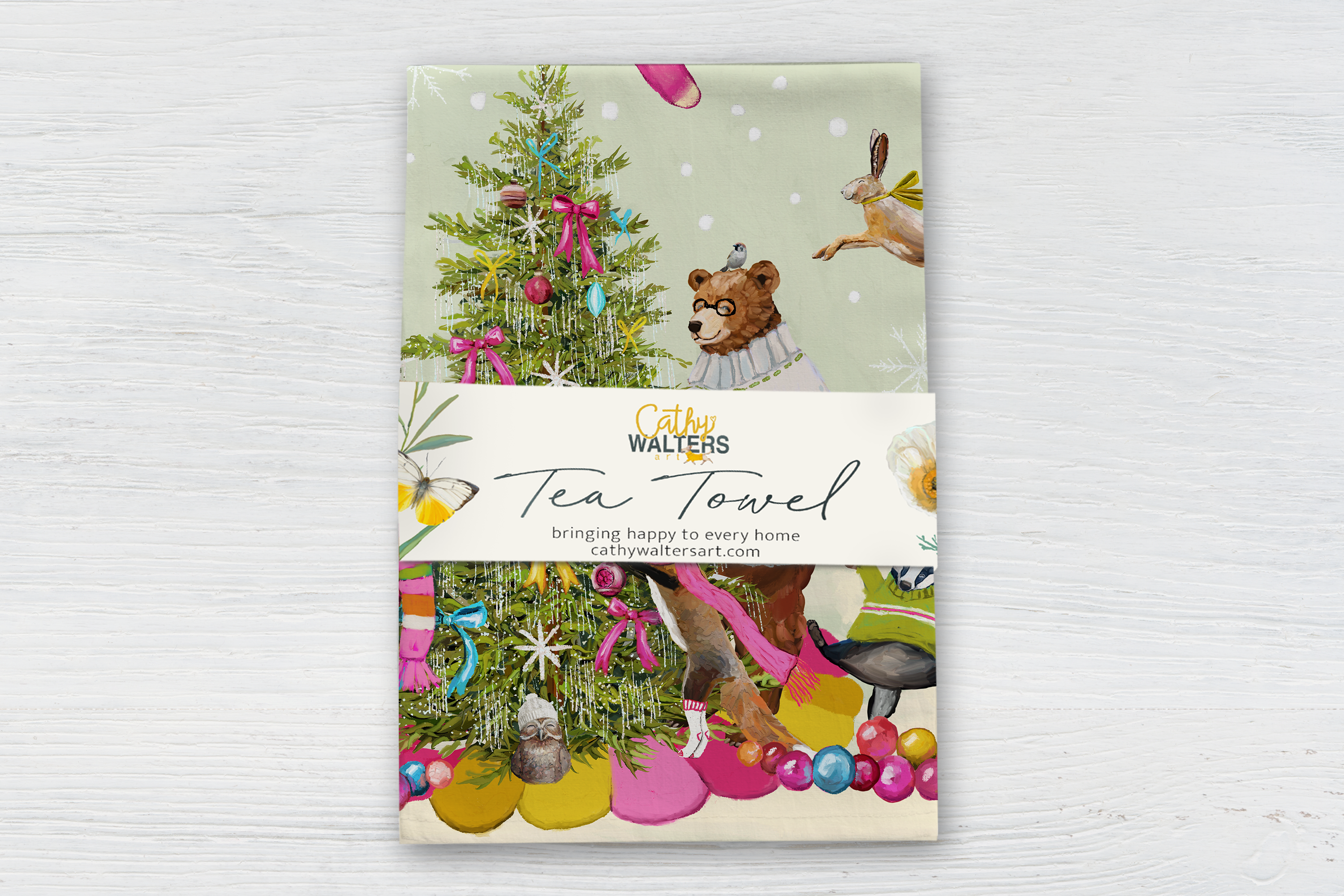 Cathy Walters Art - Wholesale Tea Towel - Woodland Party Tea Towel1