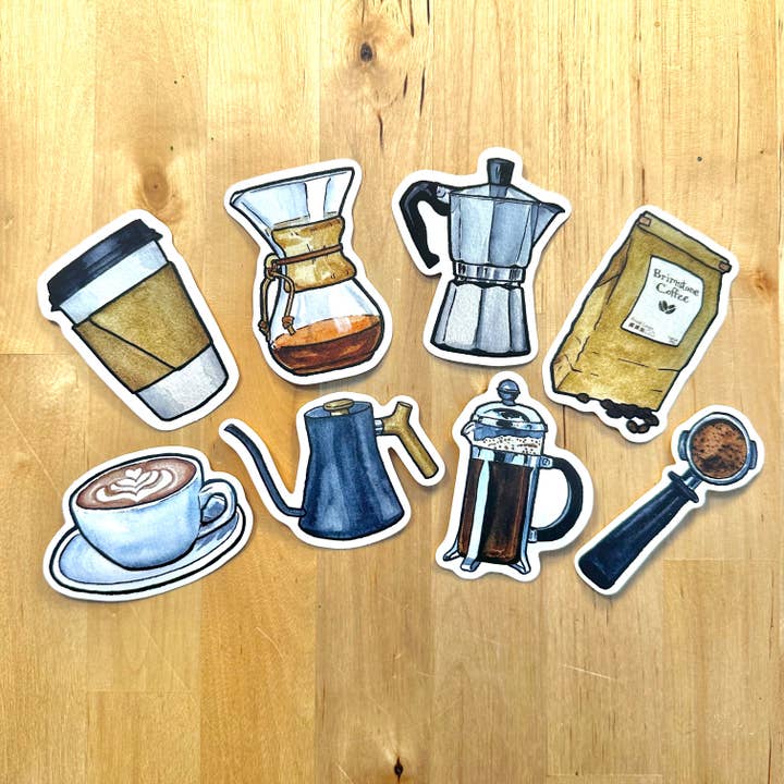 Coffee Sticker Pack for wholesale by Fiber & Brimstone