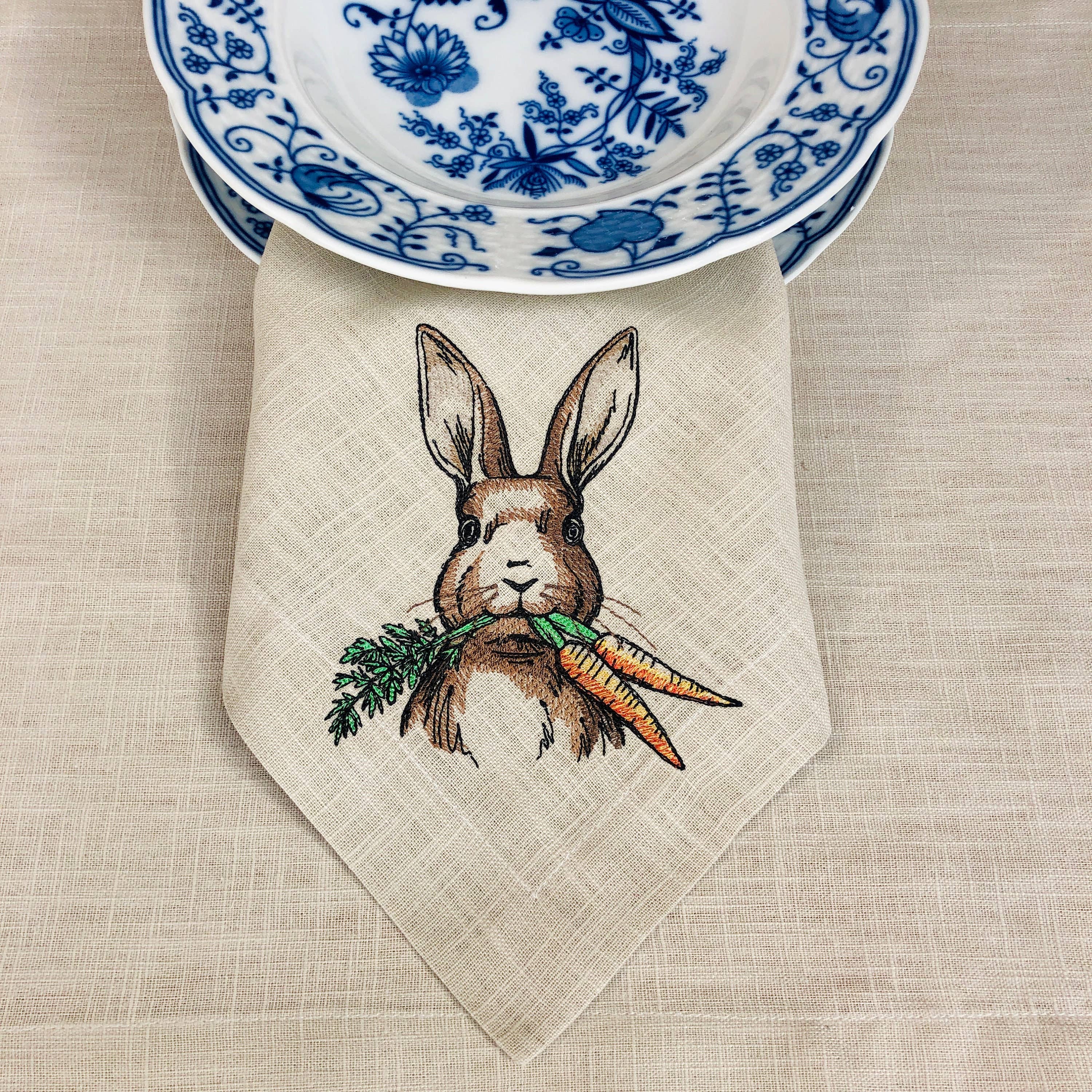 Belle Linen - Wholesale Dinner & Cloth Napkin - Embroidered Easter Bunny Linen Dinner Napkin6