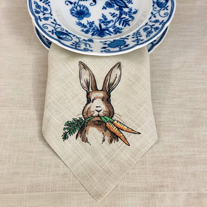 Belle Linen - Wholesale Dinner & Cloth Napkin - Embroidered Easter Bunny Linen Dinner Napkin6