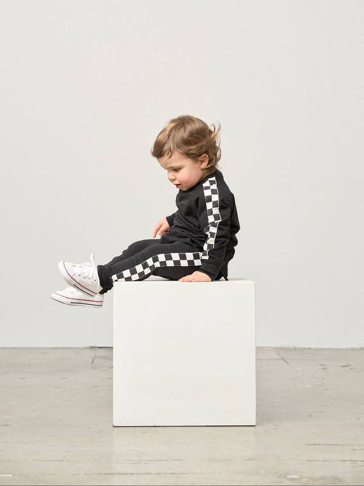 Little Bipsy - Wholesale Lounge Sweatpants/Joggers - Kids - Side Checkered Jogger - Black7