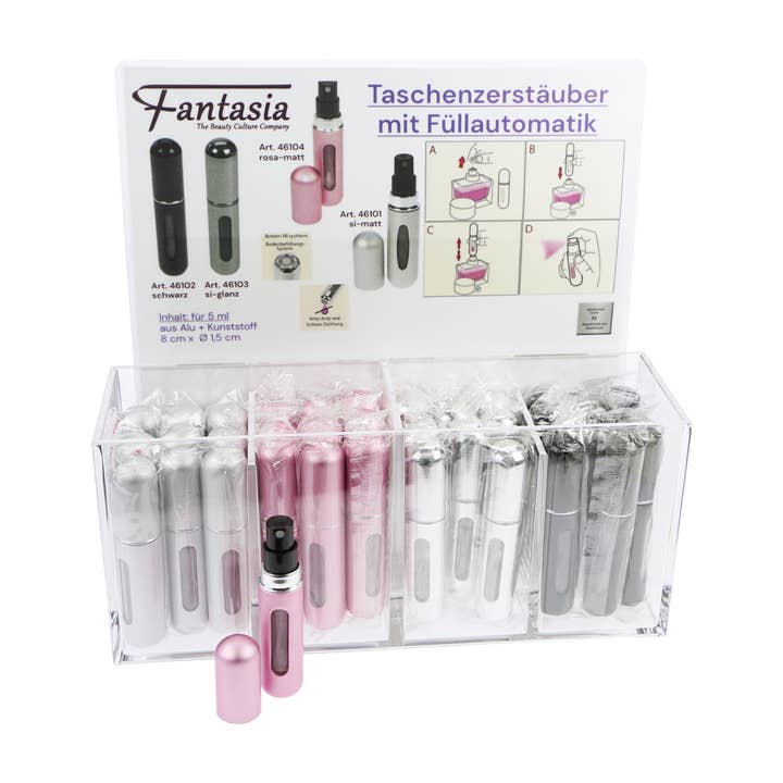36 x pulverizadores de bolsillo, colores surtidos con llenado automático 5 ml para venta al por mayor de Fantasia R. Espig KG