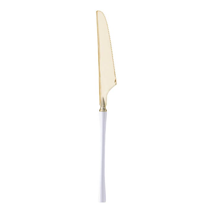 Gold with White Handle Plastic Dinner Knives - 240 pcs for wholesale by Smarty had a Party