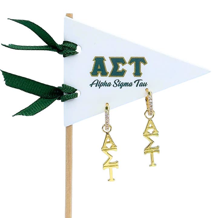 E208 - AST - Brincos com Letras Gregas Alpha Sigma Tau por atacado de Color Shout