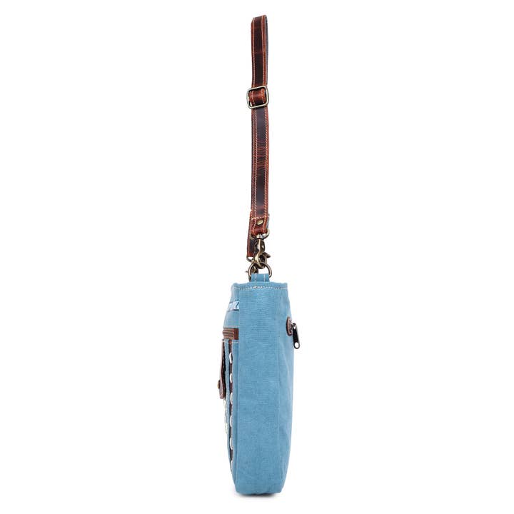 Sixtease Bags USA - Vente Sac à bandoulière – femme - Petit sac à bandoulière en toile et cuir pour femmes - Bleu4