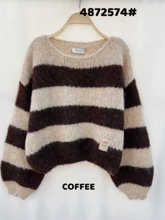 Jersey corto oversize de cuello redondo con rayas horizontales. para venta al por mayor de Chilli Girl Collection