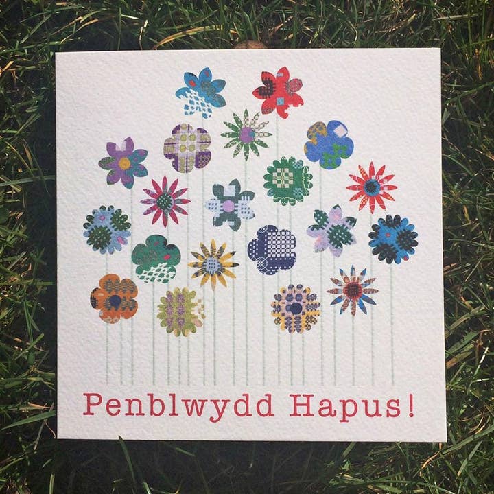 Card - Tapestry Flowers - Happy Birthday / Penblwydd Hapus for wholesale by The Welsh Gift Shop