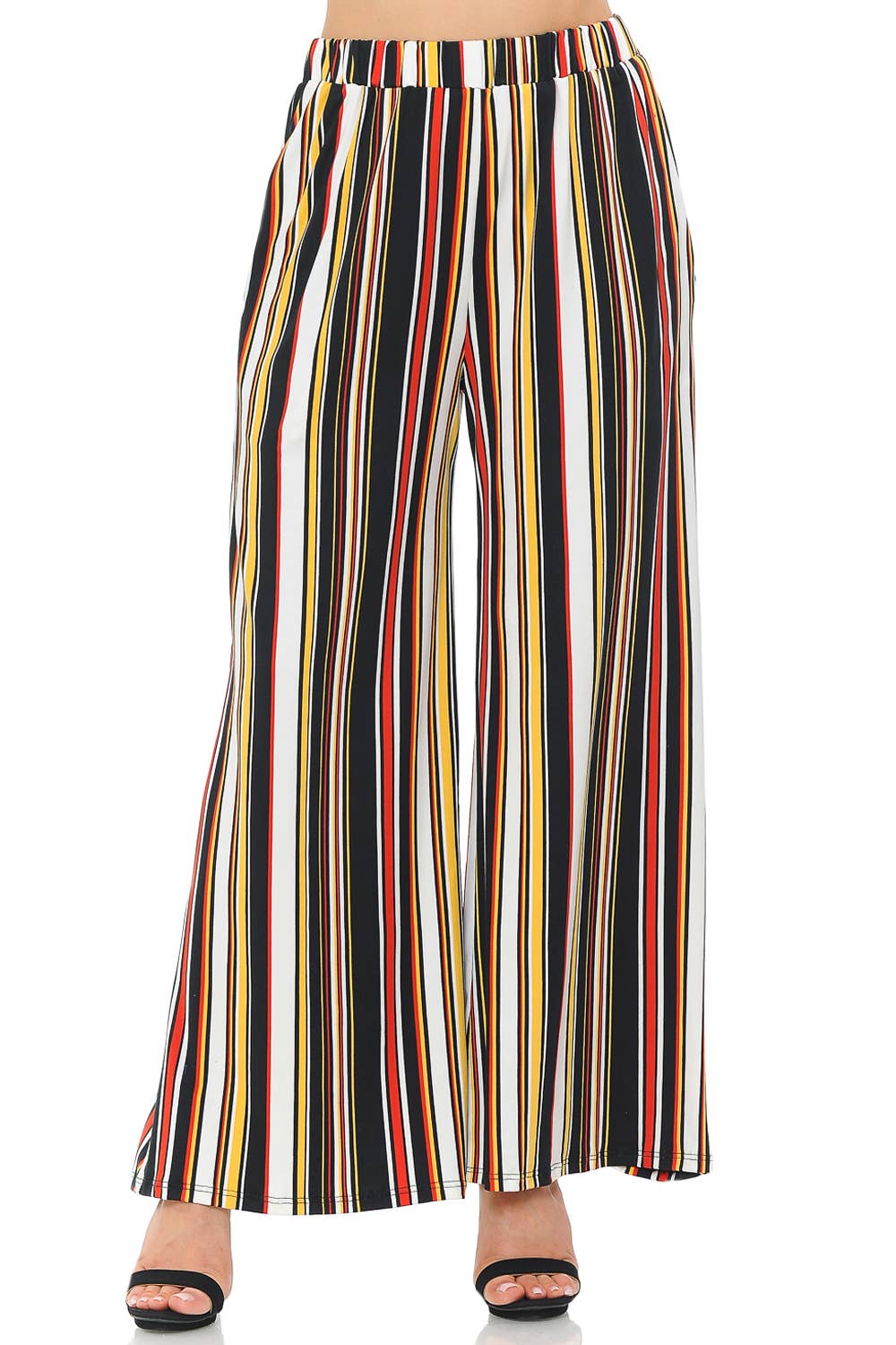 Allium - Wholesale Pants - Women's - Striped Palazzo Pants with Pockets1
