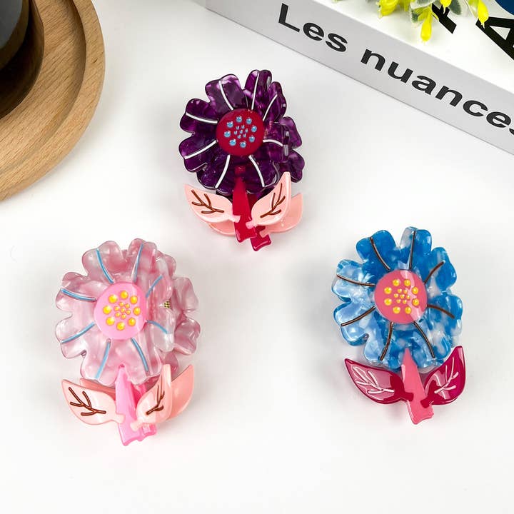 Colorful Sunflower Hair Clip,Acetate Flower Claw Clip for wholesale by TheDivaSoap