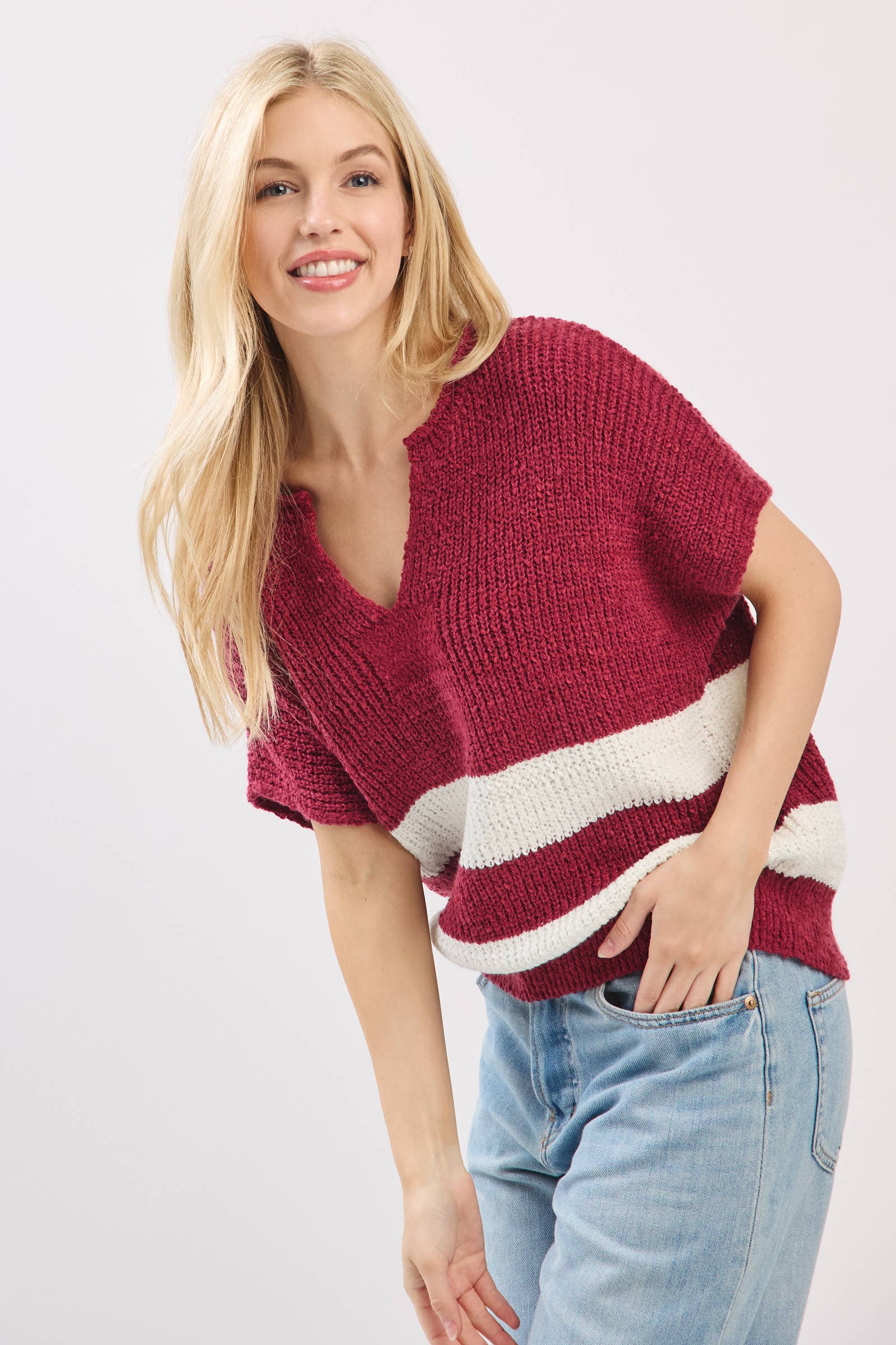 Sewn and Seen - Wholesale Knit Sweater - Women's - Stripe Knit Sleeveless Sweater37