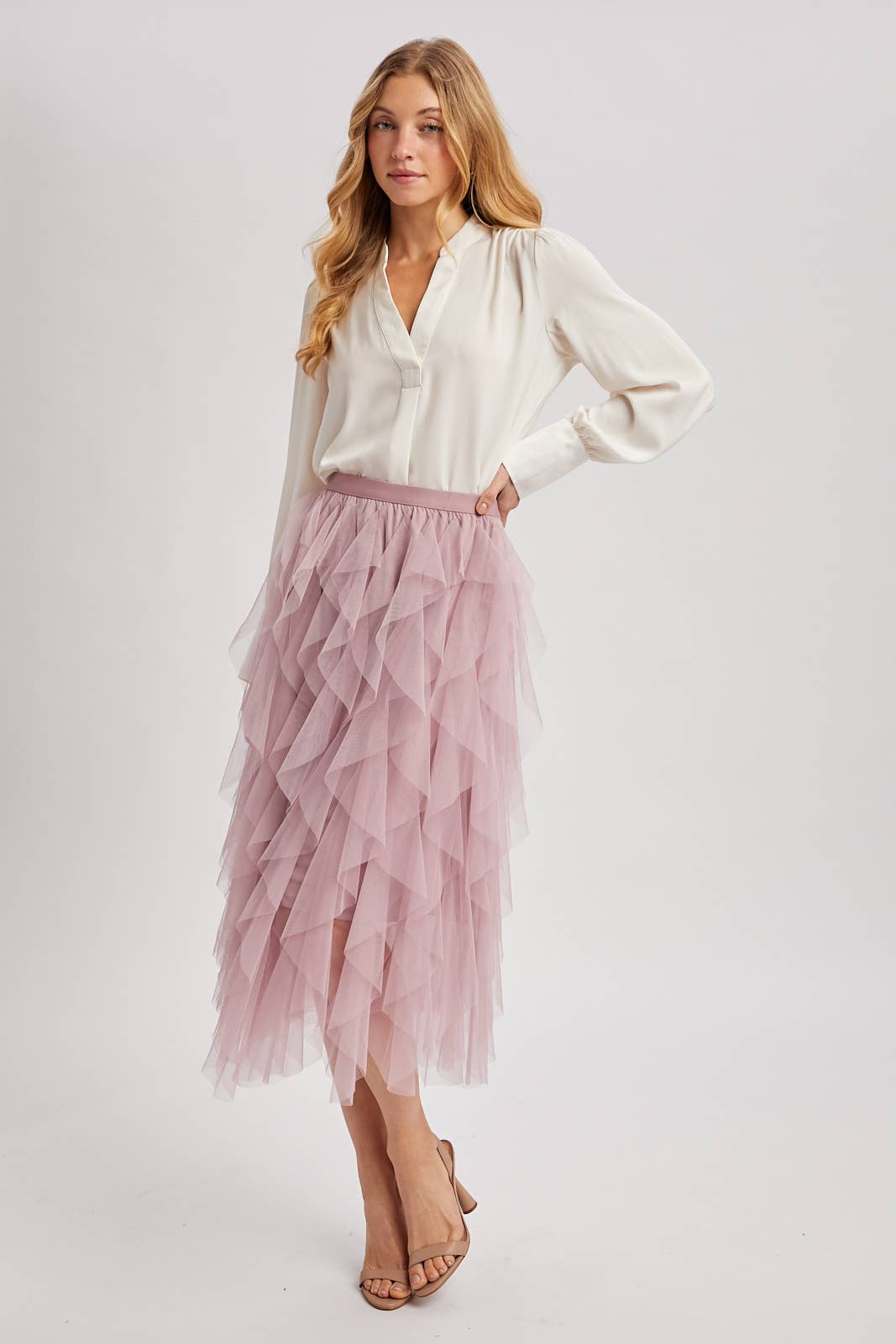 Bluivy - Wholesale Skirt - Women's - SPRIAL RUFFLED TULLE MIDI SKIRT20
