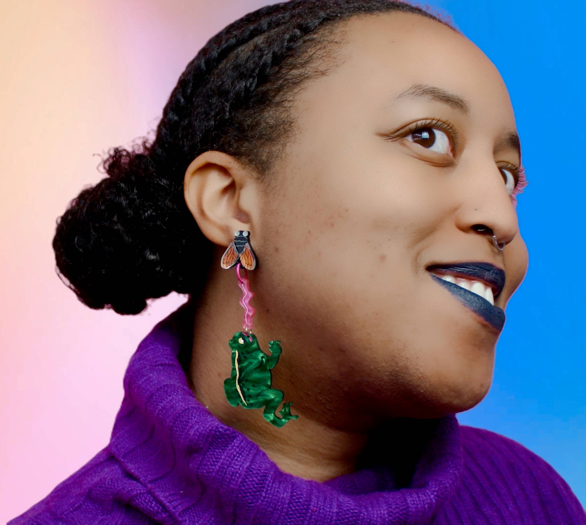 Not Picasso - Wholesale Stud/Post Earrings - Frog and Fly1