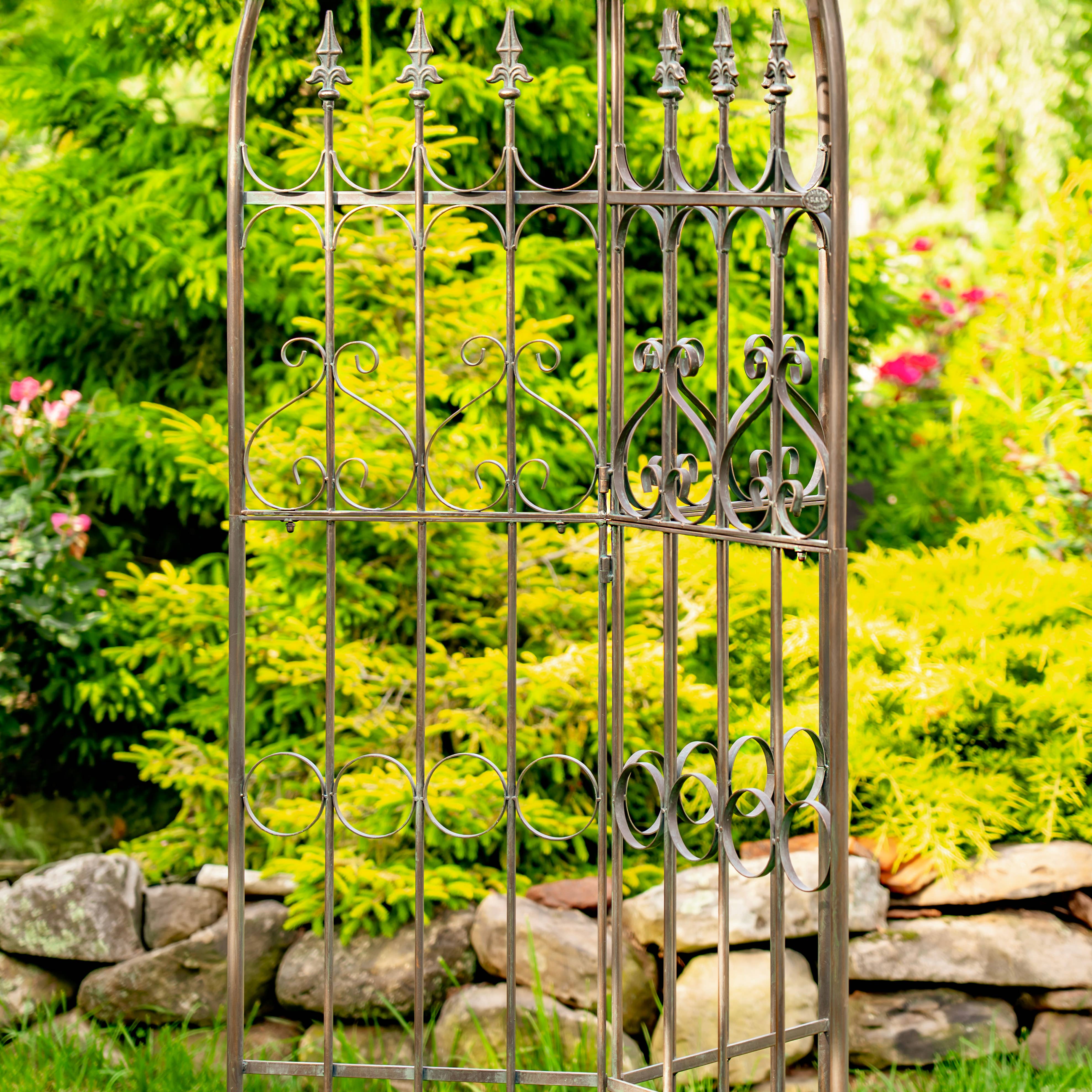 Zaer Ltd. International - Wholesale Trellis - Three Wall Iron Trellis with Fleur-de-lis "Paris 1968" -7.7'4