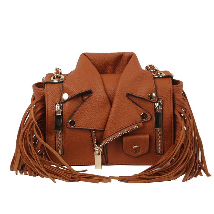 Petite Fringe Motorcycle Jacket Shoulder Bag for wholesale by Handbag Factory Corp