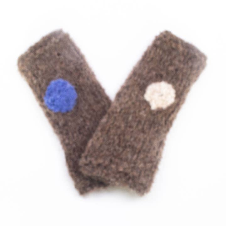 Hand Knit Baby alpaca Hand Warmers with Dots for wholesale by Silk Wool and Bijoux