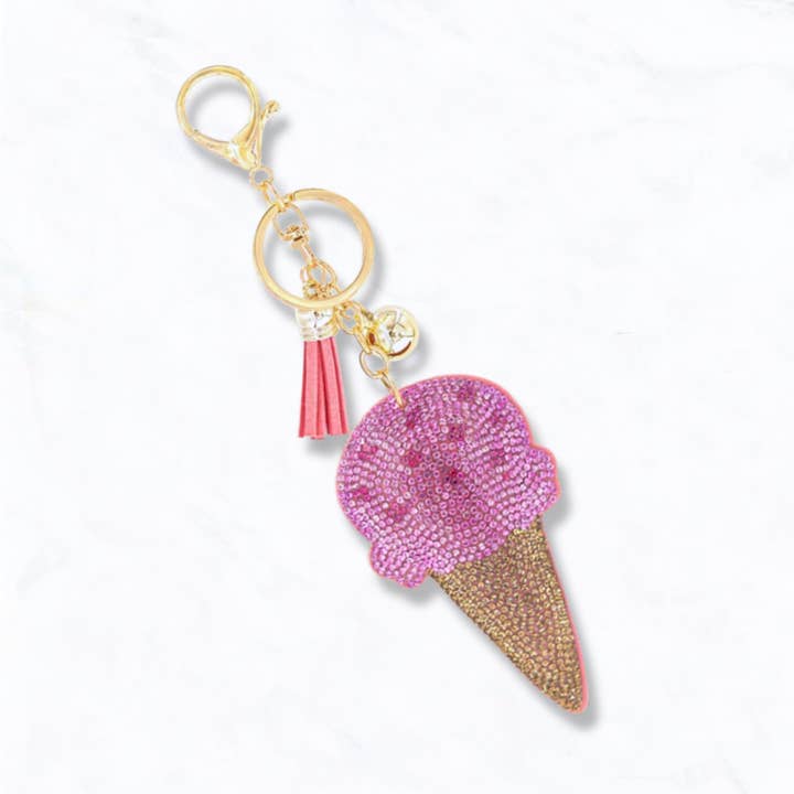 Suzie Q USA – Großhandel Schlüsselanhänger – Damen – Rosa Strass-Eiscreme-Schlüsselanhänger mit Quaste0