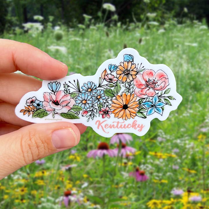 Floral Blossoming Kentucky Sticker Waterproof for wholesale by Little Traveling Llama