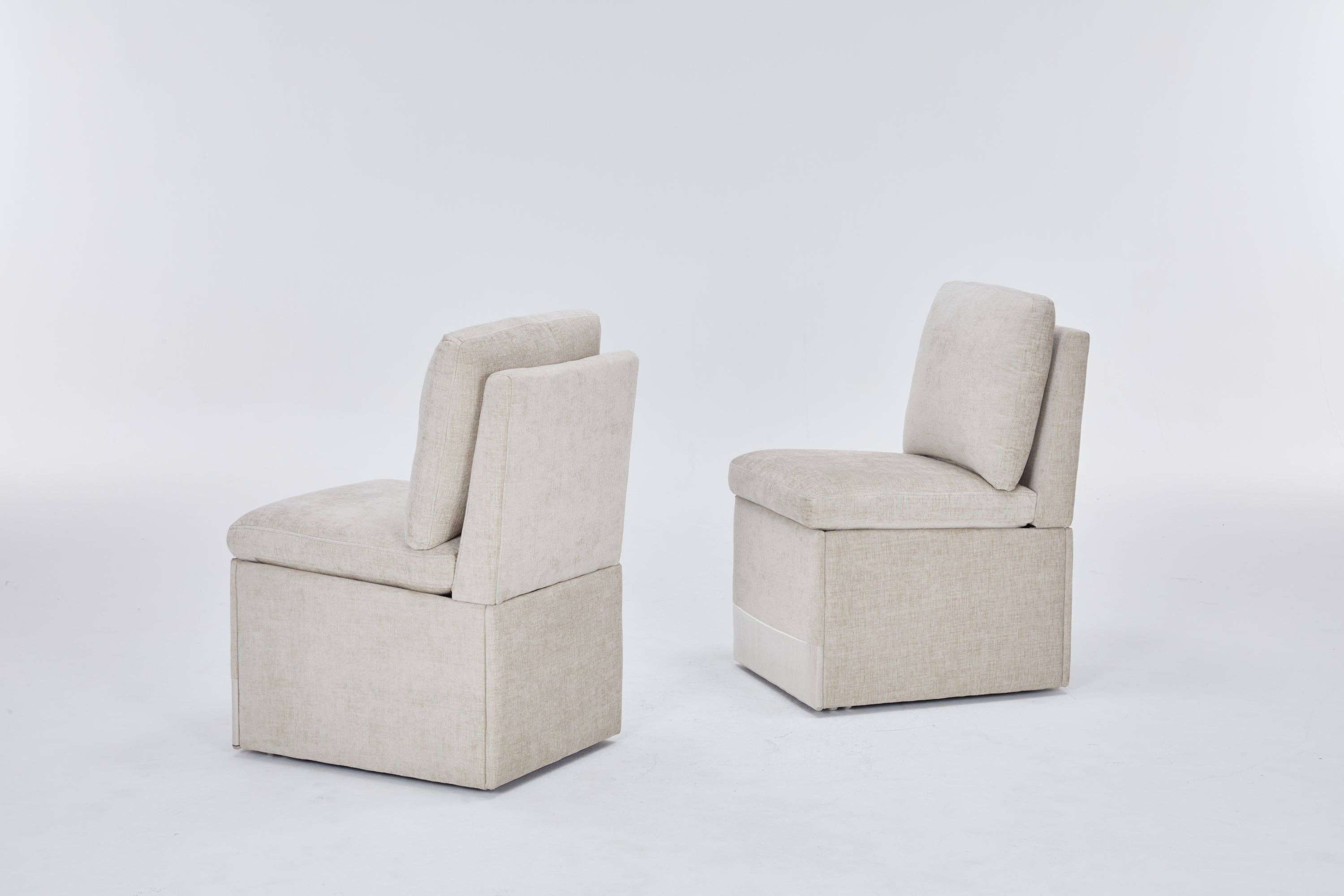 39F Inc. - Wholesale Chair - Set of 2 Linen Upholstered Storage Dining Chairs with Caster5