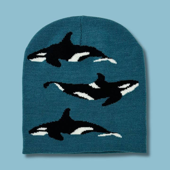 Killer Whales Knit Beanie Hat - Orca Ocean Sea for wholesale by Pixelknit