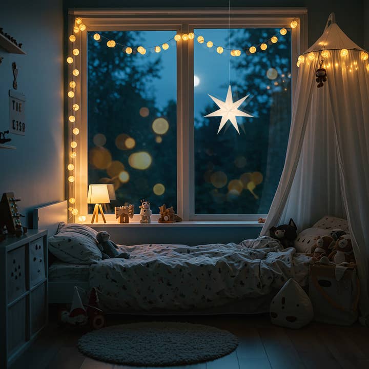 Artschatz LLC - Wholesale Paper Lantern/Lamp - Twinkle Star ~ 7 Pointer, 9", White Paper Star Lantern Light4