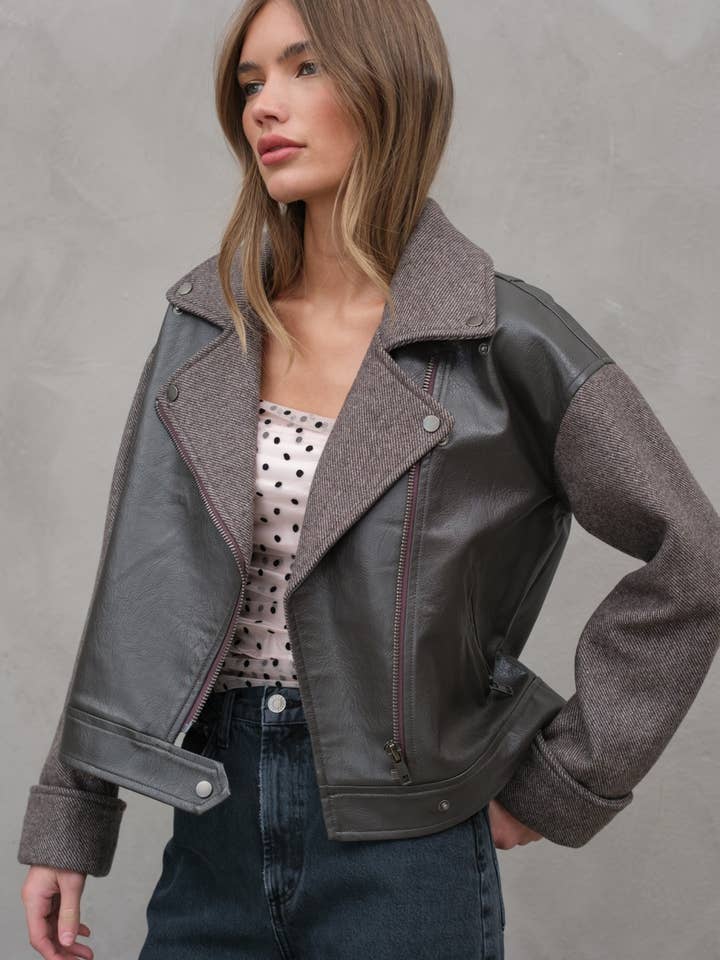 Veste Combi en Cuir à Chevrons - RJ1017 pour la vente par RAISONNEL