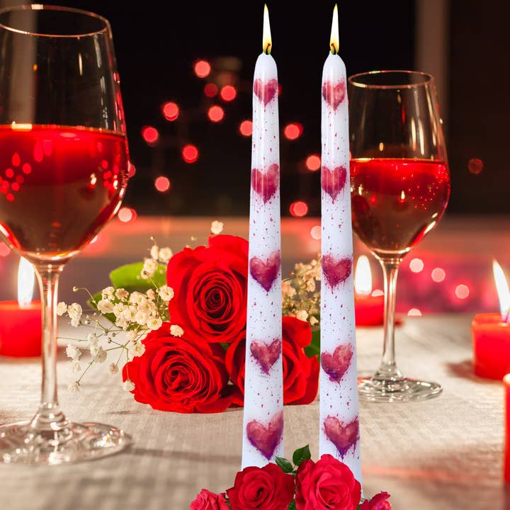 Designs by Michaela - Wholesale Tapered Candle/Candlestick - Valentine Red Hearts Love Taper Candle