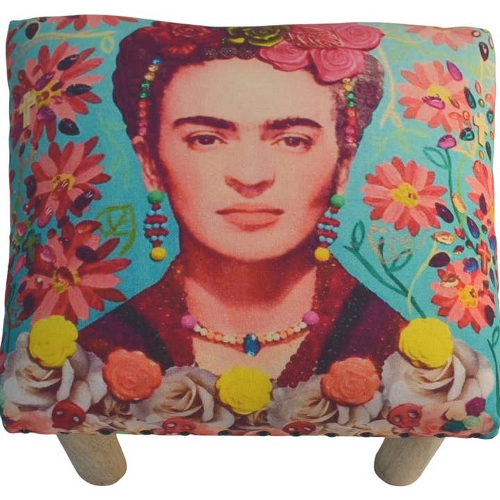 Blue Floral Design Stool 40x40x22cm for wholesale by Status Collections