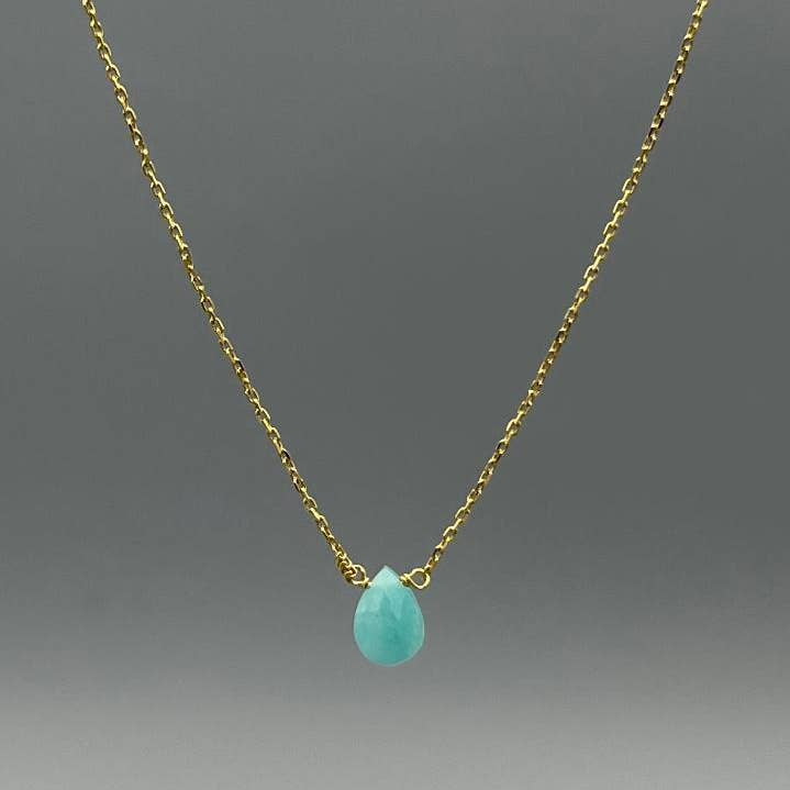 Something Silver - Wholesale Pendant/Charm Necklace - Dainty Teardrop Gemstone Necklace
