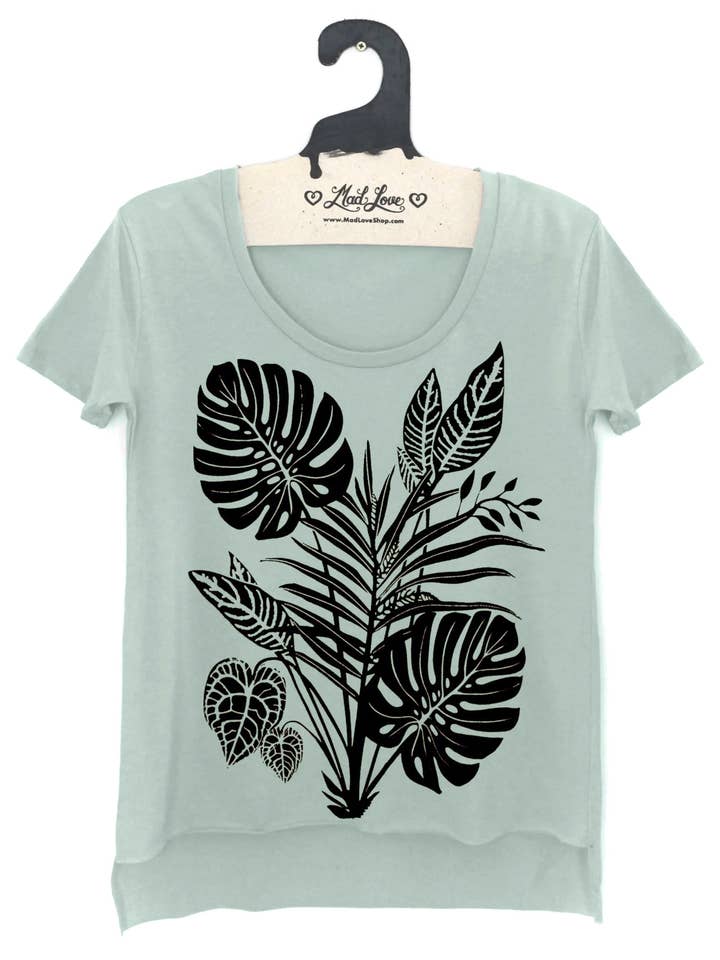 Mad Love Shop - Wholesale Screen Printed T-Shirt - Women's - Sea foam Scoop Hi Lo Tee with Tropical Print