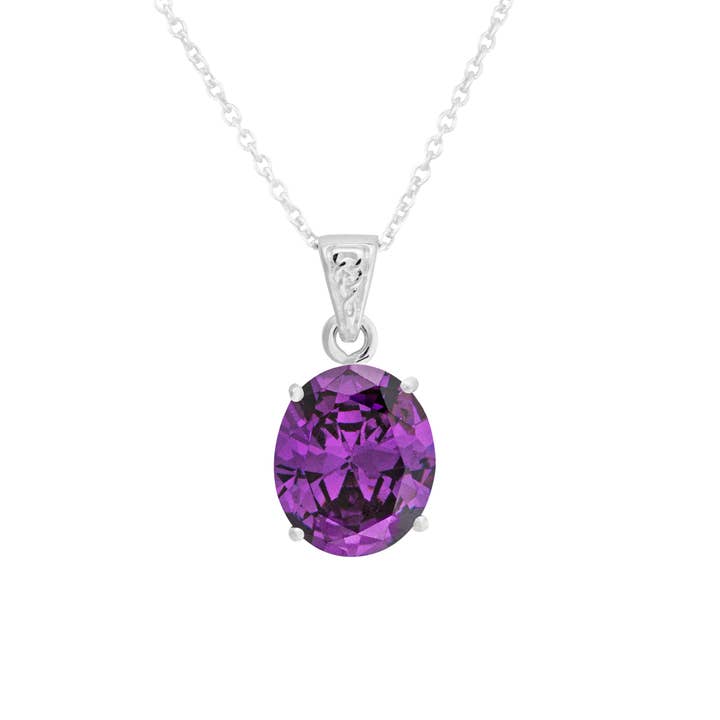 925 Silver Amethyst CZ Oval Pendant (USA-DDP) for wholesale by Silver Jewellery Cavern Wholesale