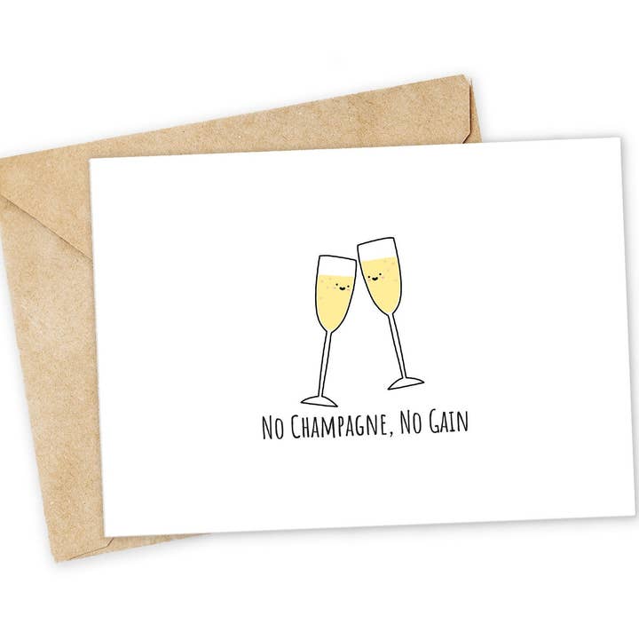 Handmade Funny New Year's Champagne Toast Card for wholesale by Chewy Lemon Studio