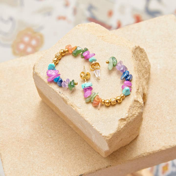 Lovelika - Wholesale Single Earring - Hoop earrings set with natural stones - Beatrix8