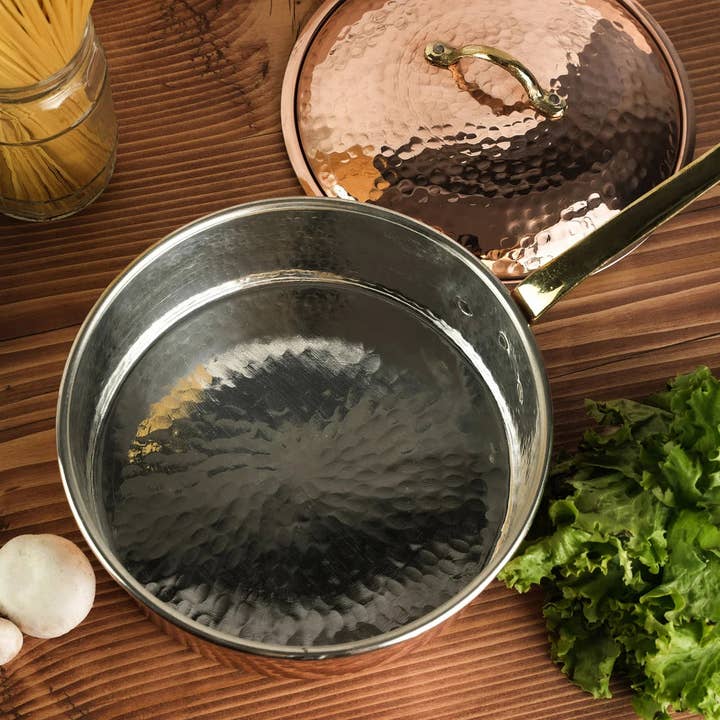 ALFIQ Copper - Venta al por mayor Cacerola - Cacerola de cobre macizo con tapa | Sartén de cobre hecha a mano | Juegos de utensilios de cocina de cobre turco con mango1