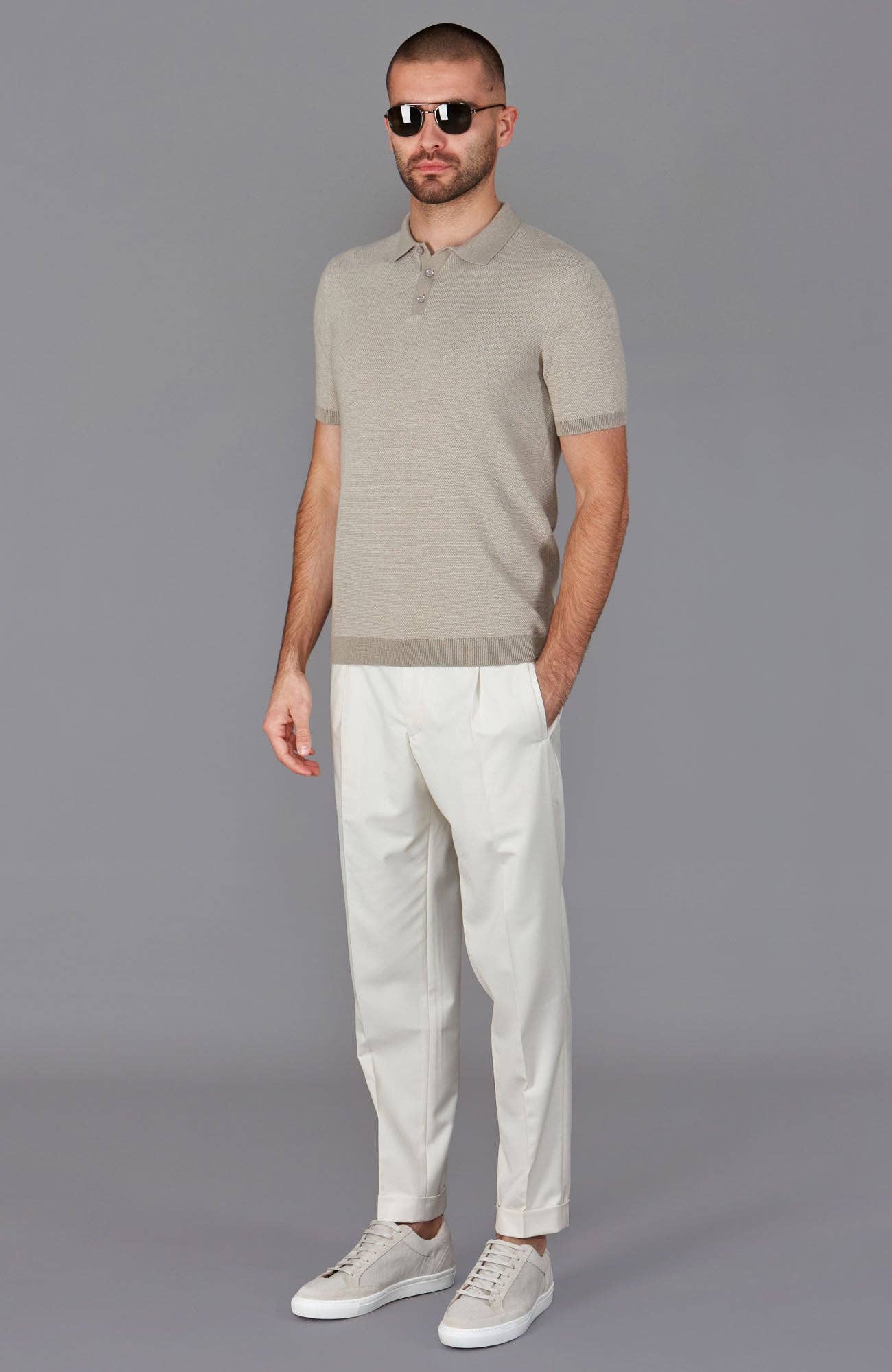 Paul James Knitwear – Großhandel Poloshirt – Herren – Zweifarbiges strukturiertes Poloshirt aus leichter Baumwolle für Herren9