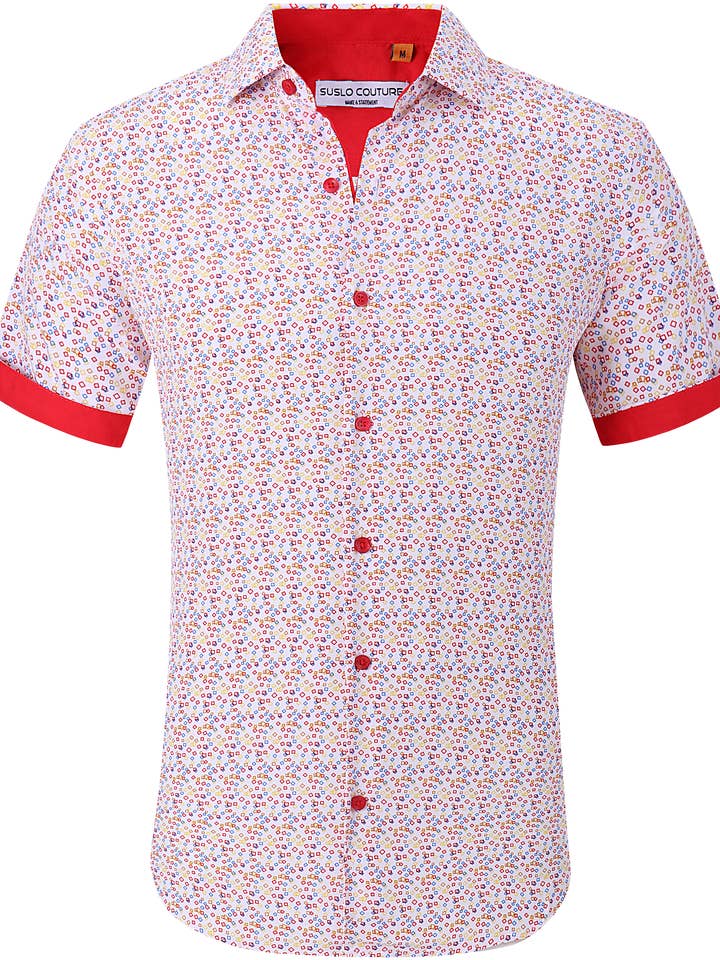 Suslo Gio Trykt Kortærmet Skjorte (SC530-7-hvid) for engroshandel hos Suslo Couture