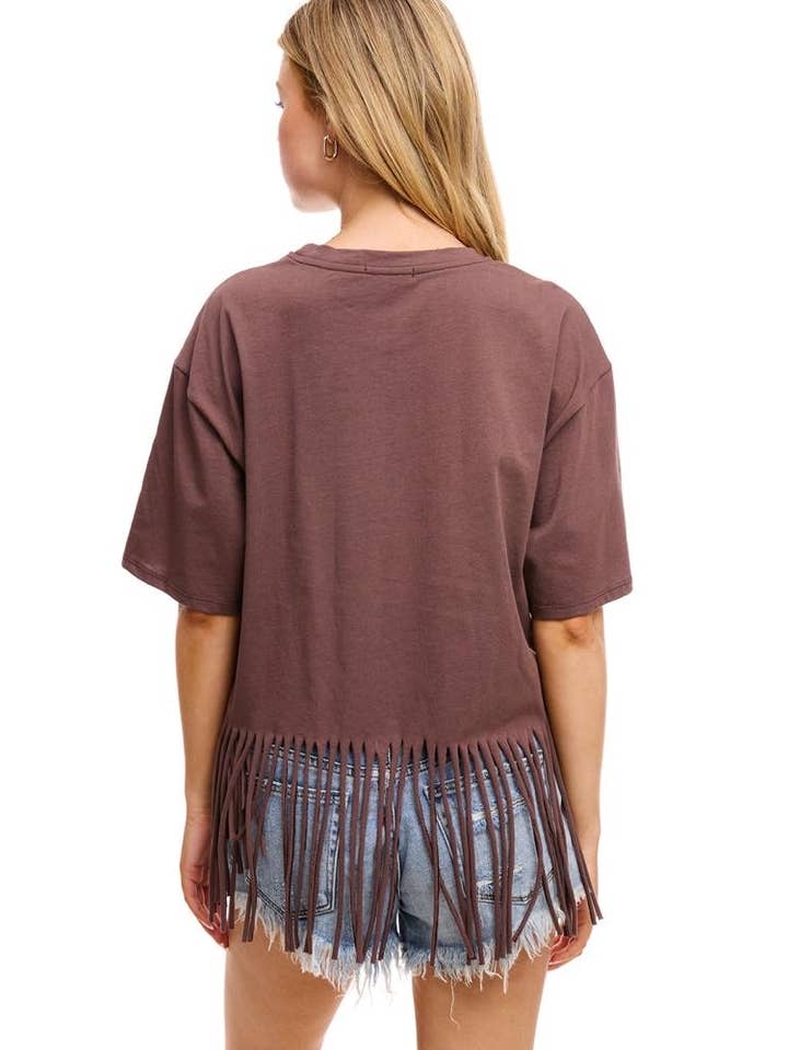 Zutter - Wholesale Screen Printed T-Shirt - Women's - Cowboy Take Me Away Graphic S/S Fringe Tee5