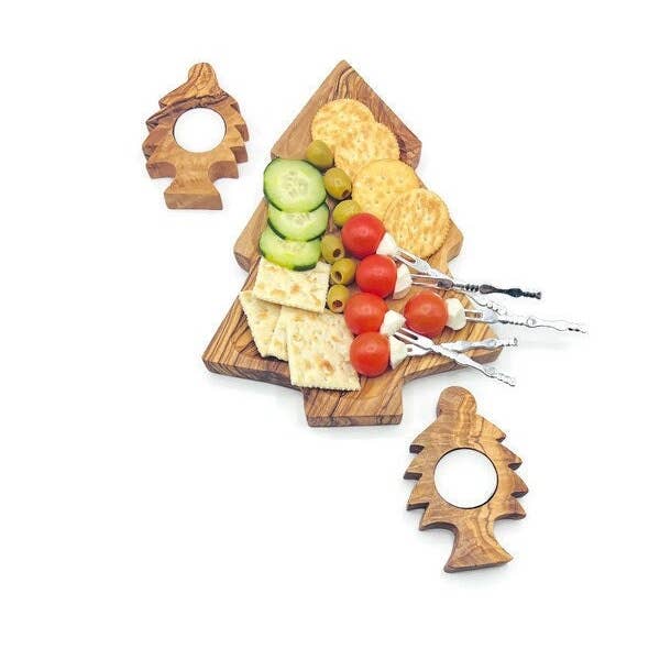 Bearthy - Vente Plateaux de service - Ensemble plateau de sapin de Noël et photophore en bois d'olivier3