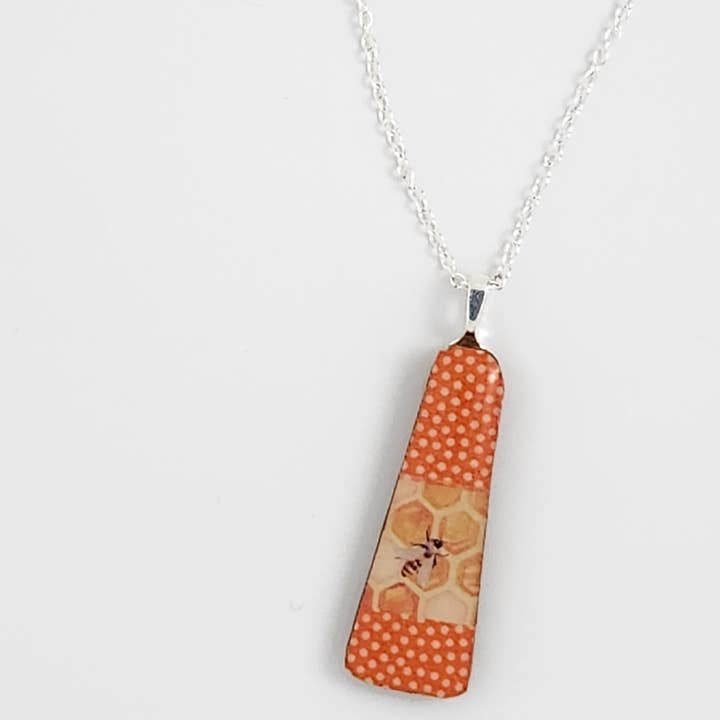 Washi Tape Orange Samekomon and Bee Necklace for wholesale by Sweet Space Studio