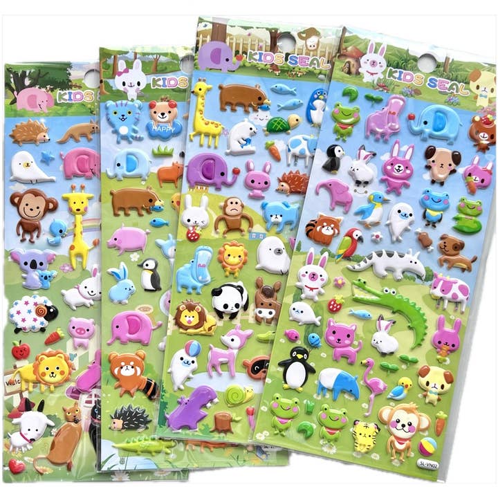 11013 Cartoon Animals Puffy Assorted Stickers-12 for wholesale by BCmini
