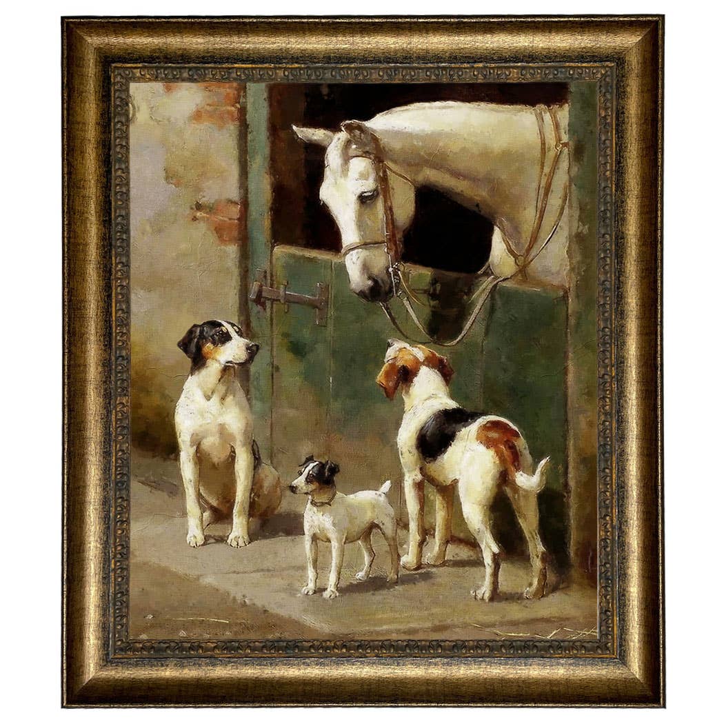 Madison Bay Co. - Historical Home Decor Reproductions - Wholesale Art Print - Dog and Horse at Stable Vintage Painting Print on Canvas84