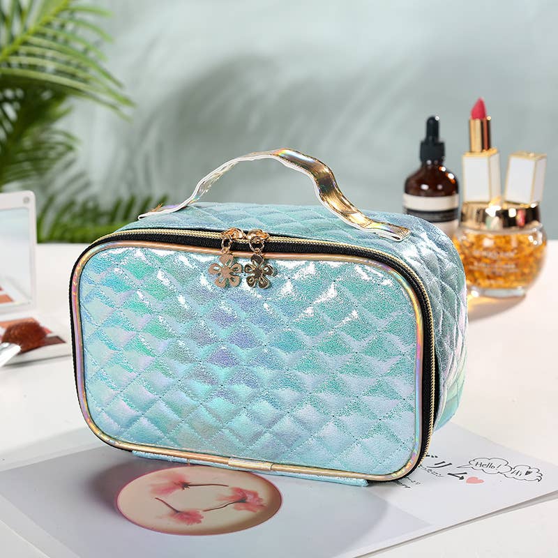 wandf - Wholesale Makeup Storage Box - Laser PU Leather Diamond Plaid Makeup Case11